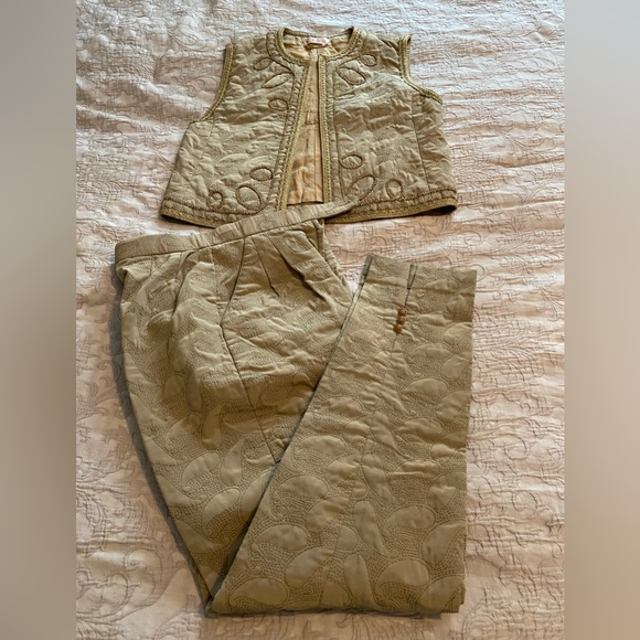 Vintage brocade 2-pc quilted vest and pant set - Picture 1 of 7